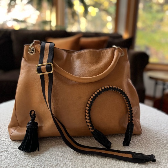 NEW Mark & Graham genuine soft leather tote cognac tan interchangeable handles - Picture 4 of 16